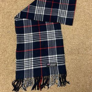 Scottish 100% Cashmere Scarf with fringe - Blue Red White Plaid